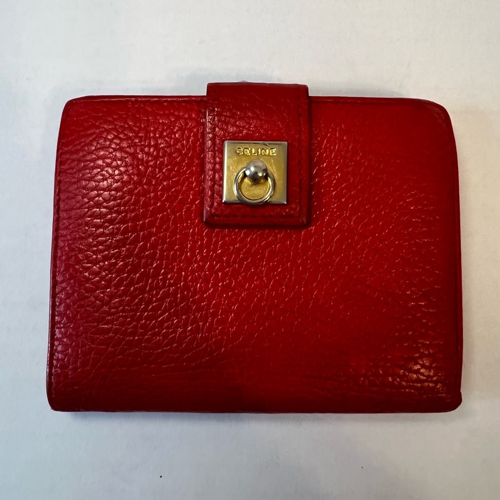 Celine Bifold‎ Compact Wallet in Red Leather.
